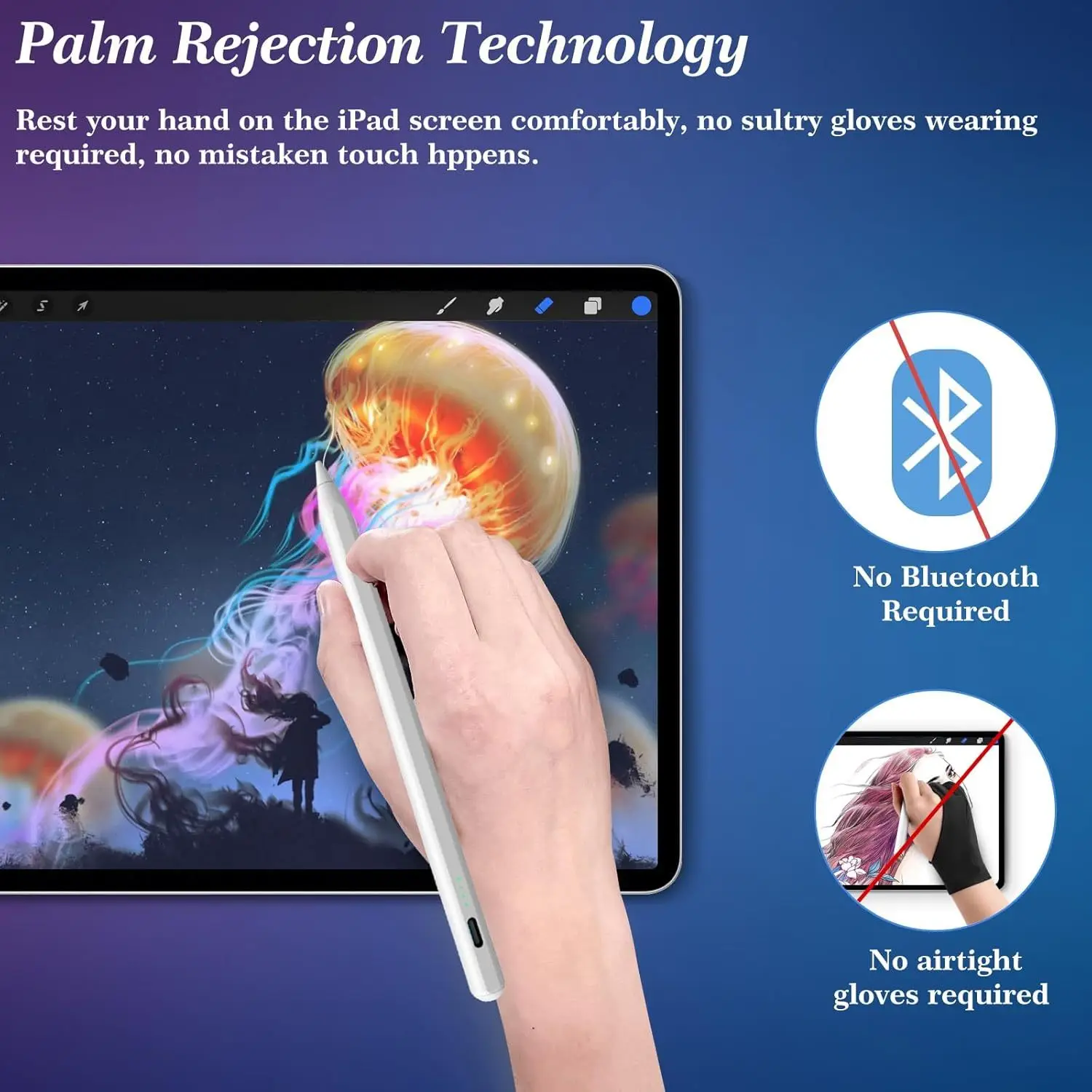 Long Battery for IPad Pen with Palm Rejection Magnetic Attachment Rechargeable Fine Tip Stylus for IPad 2018-2025