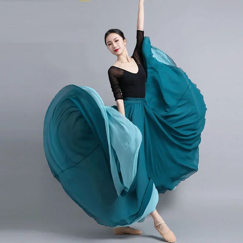 Flamenco Chiffon Dance Skirt for Women 720 Degrees Solid Color Long Skirts Dancer Practice Wear Chinese Style Skirt with Big Hem