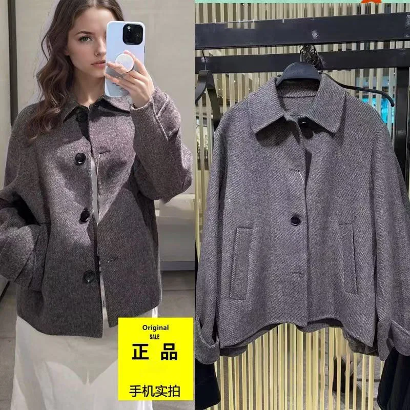 

Оригинальное осенне-зимнее новое модное женское шерстяное твидовое саржевое пальто с короткими лацканами, двустороннее шерстяное пальто