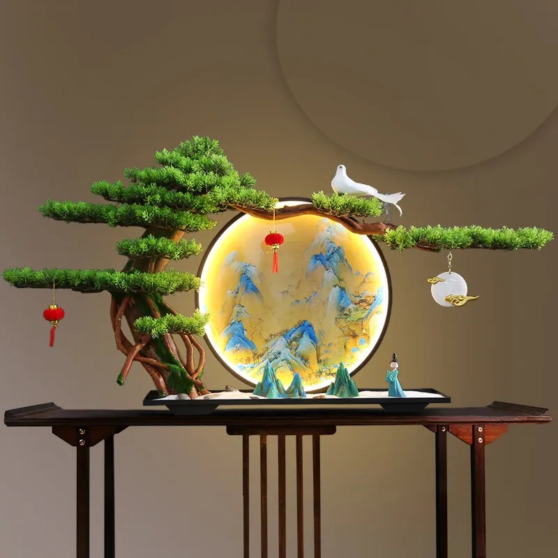 Thousand miles of rivers and mountains map light luxury lamp circle ornament new Chinese simulation welcome pine landscaping