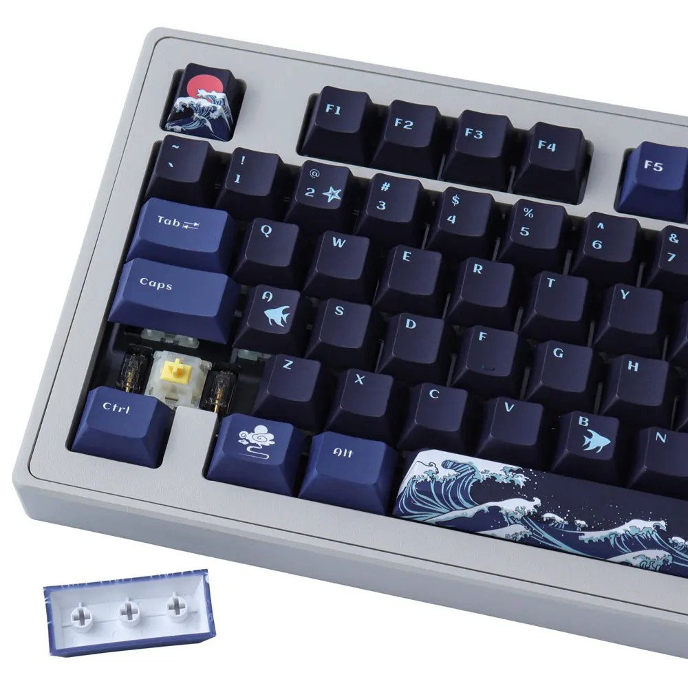 129 Keys Black Coral Sea Theme Full Set Keycaps Cherry Height PBT Thermal Sublimation For 61 68 75 87104 108 Mechanical Keyboard