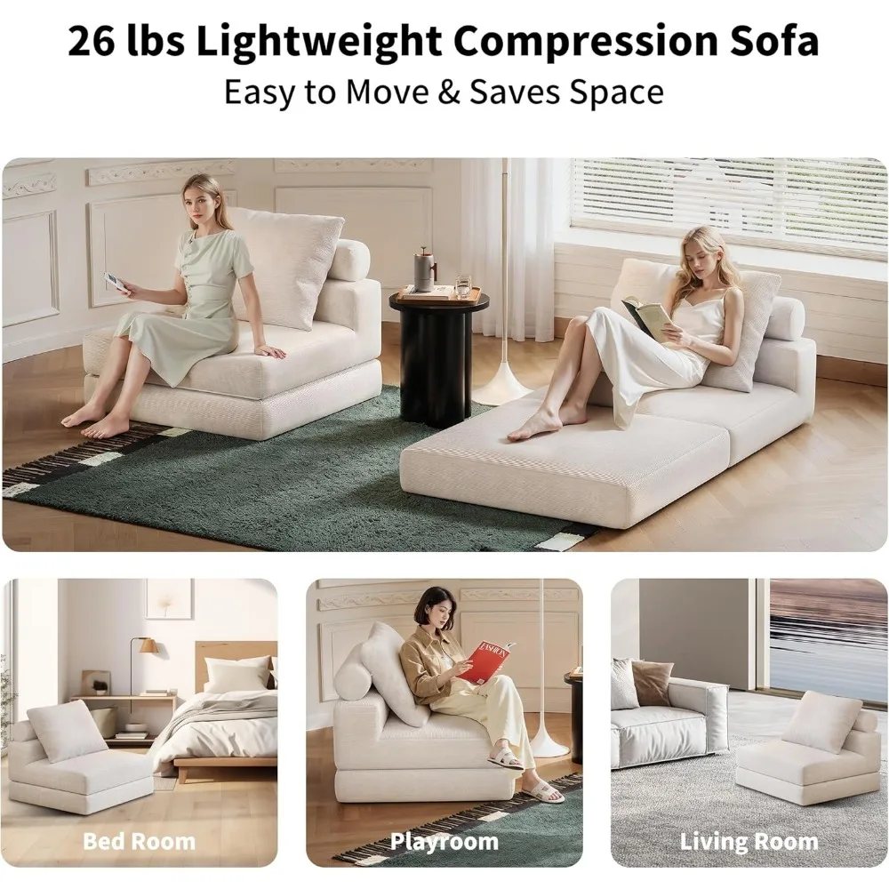 أريكة سرير قابلة للتحويل مع وسائد - أريكة أرضية واحدة مملوءة بالرغوة عالية الكثافة للمساحات الصغيرة