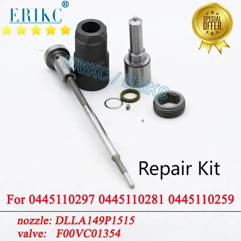 

0445110297 Diesel Injector Repair Kit Nozzle DLLA149P1515 0433171936 Valve F00VC01354 For CITROEN 96542405 0445110281 0445110259