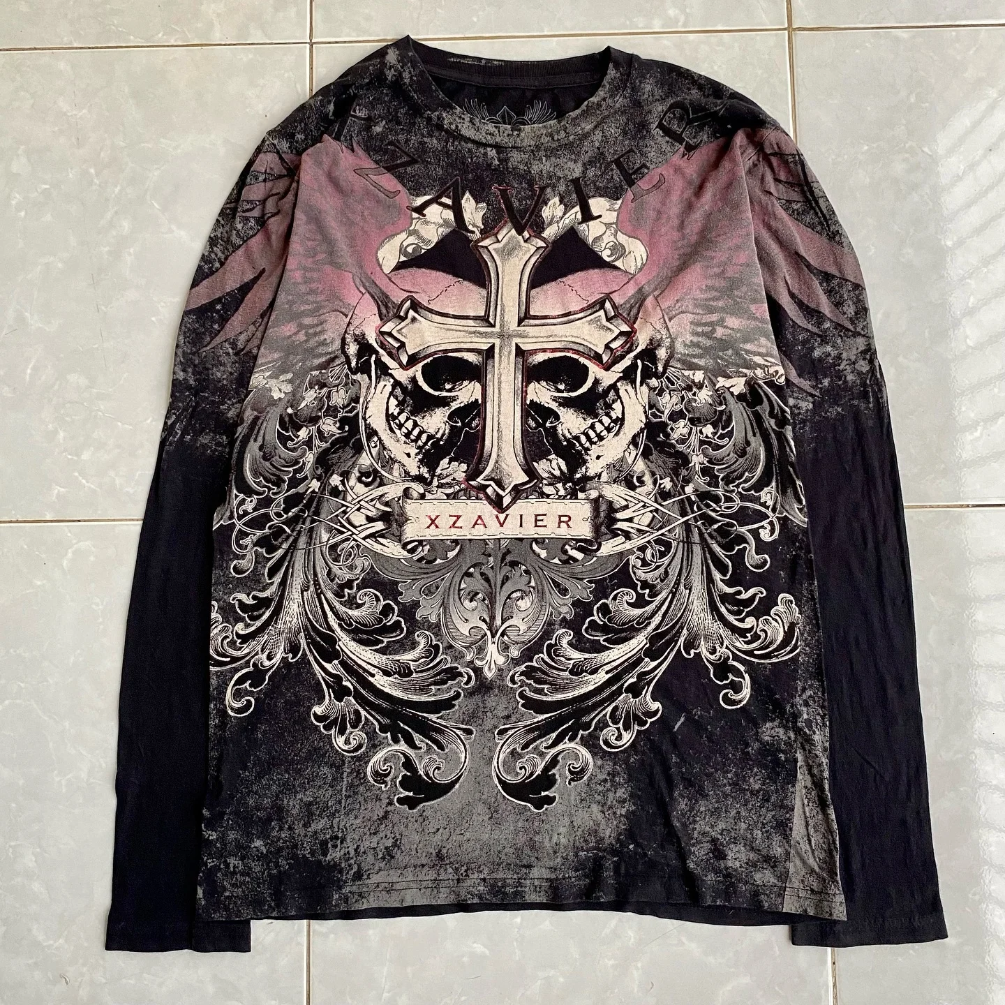 2000s Affliction Long sleeved T shirt New Fashion Round Neck Oversized T shirt Men Women Casual Gothic Clothing Tops Streetwear