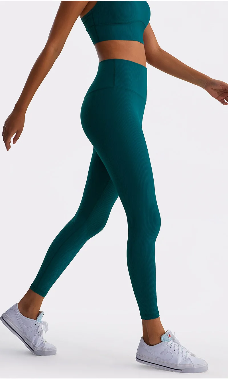 Women rib Sports Pant Fitness Yoga Legging Woven Color High-waisted Soft Athletic Comprehensive Training Jogging athletic tights