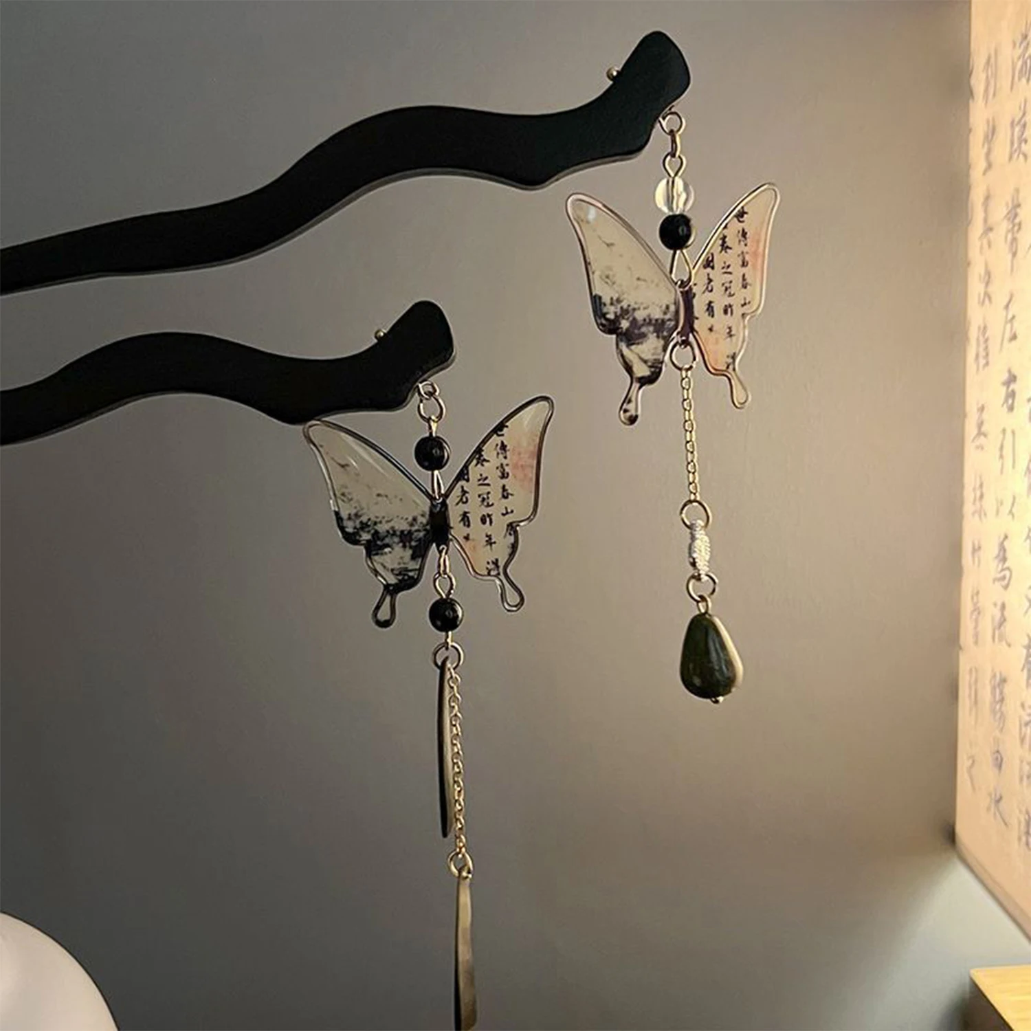 Ink Butterfly Calligraphy Safe Buckle Hairpins Ancient Chinese Traditional Culture Product Hair Stick Hanfu Glaze Hair Clip