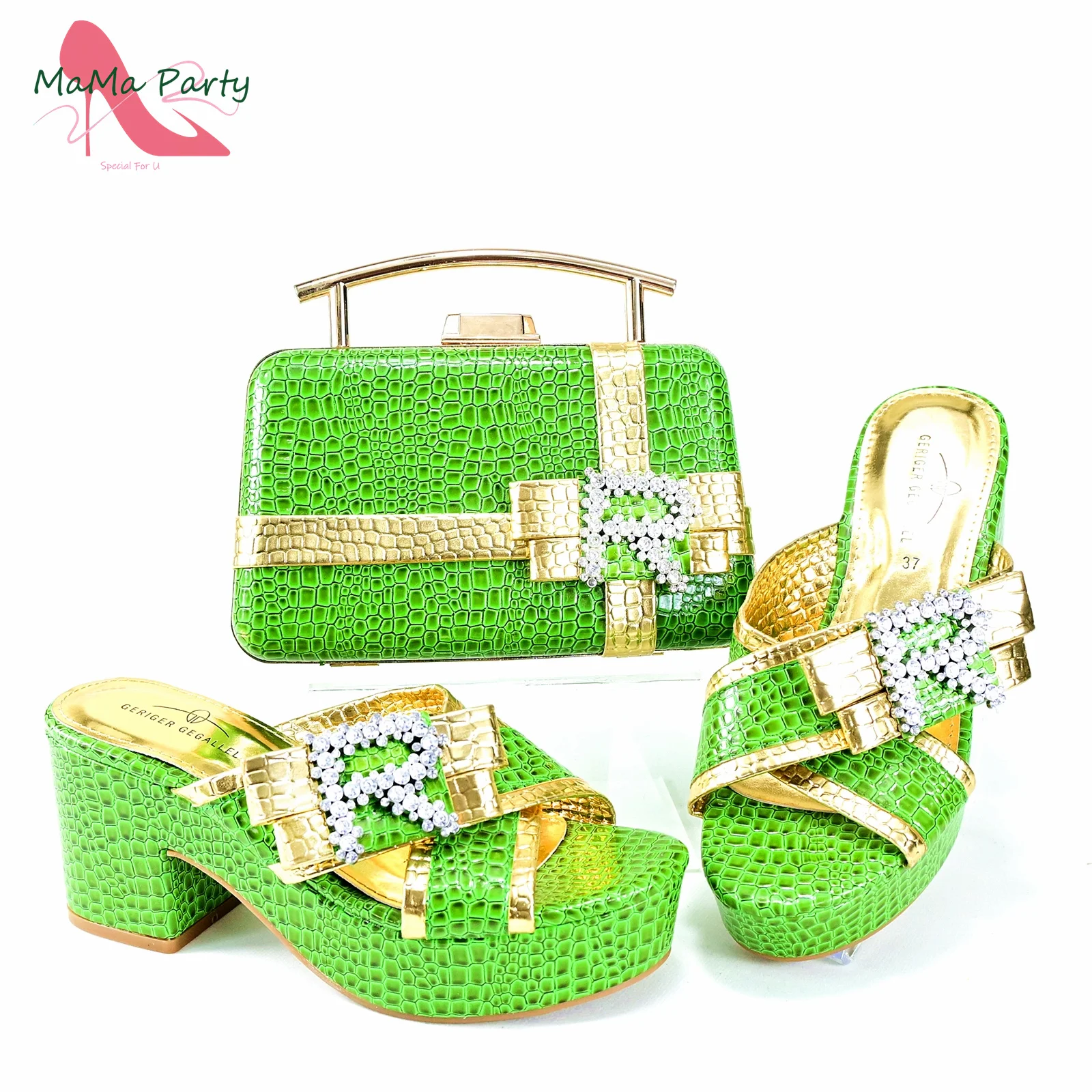 

2024 Retro Style Spring Italian INS Hot Sale Peep Toe Appliques with Crystal in Green Color High Quality Slipper for Wedding Par