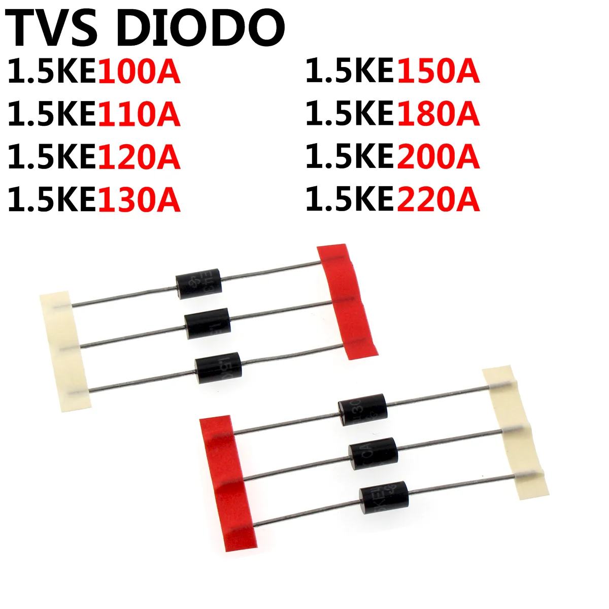 

50PCS TVS DIODO 1.5KE100A 1.5KE110A 1.5KE120A 1.5KE130A 1.5KE150A 1.5KE180A 1.5KE200A 1.5KE220A