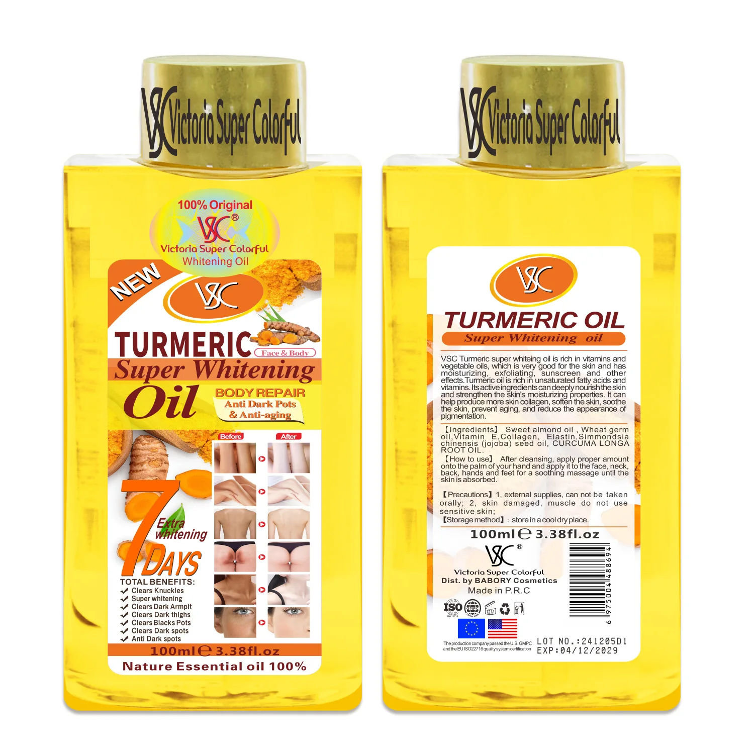 Turmeric Body Essential Oil Almond Cocoa Rose Papaya Moisturizing Brightening Anti Wrinkle Skin Repair Face Body Oil 100ml