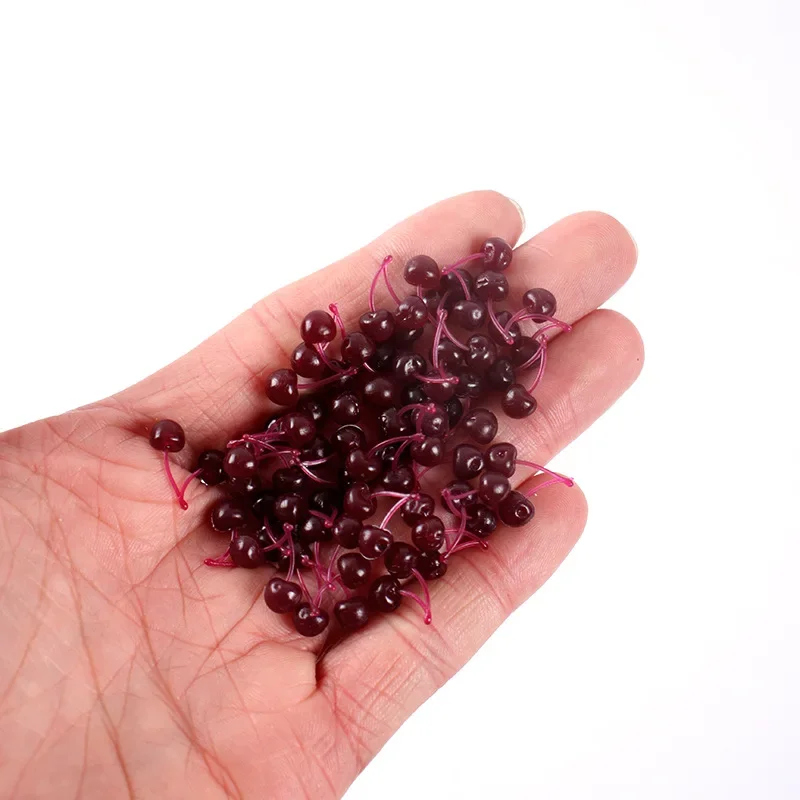 10pcs Mini Cherry Siamese Fruit Cherry Fruit Artificial Hand Diy Kitchen Scene Miniature Simulation Food Play Home Decor Toys