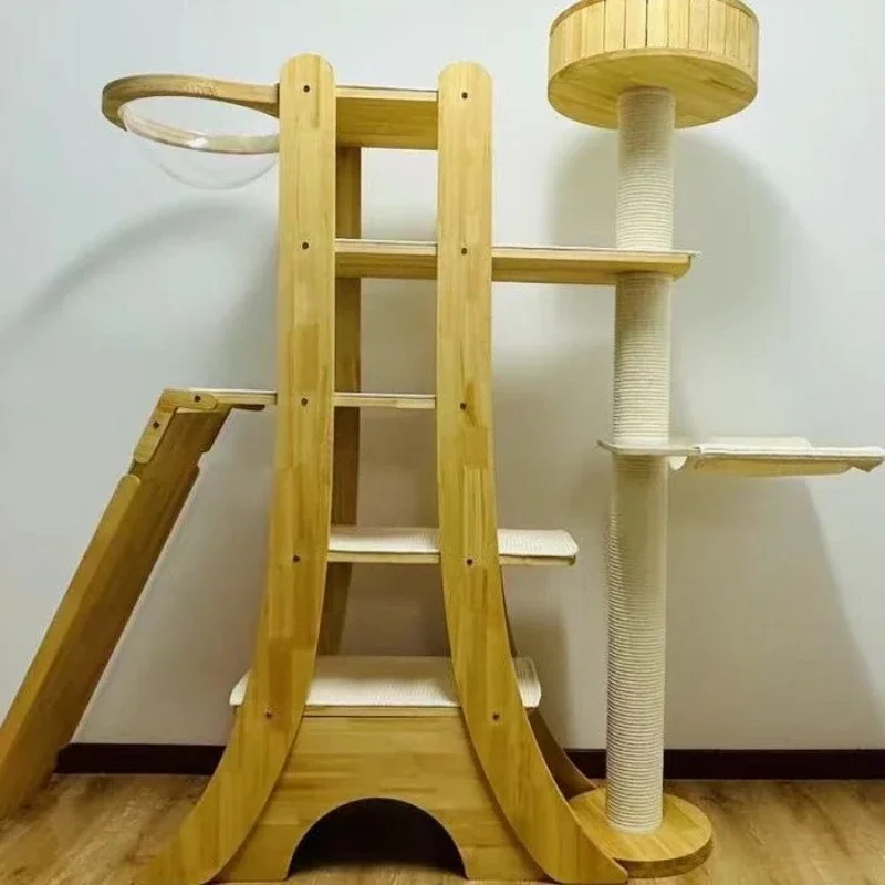 

Solid wood cat climbing frame cat cabinet Tongtian column large climbing frame house