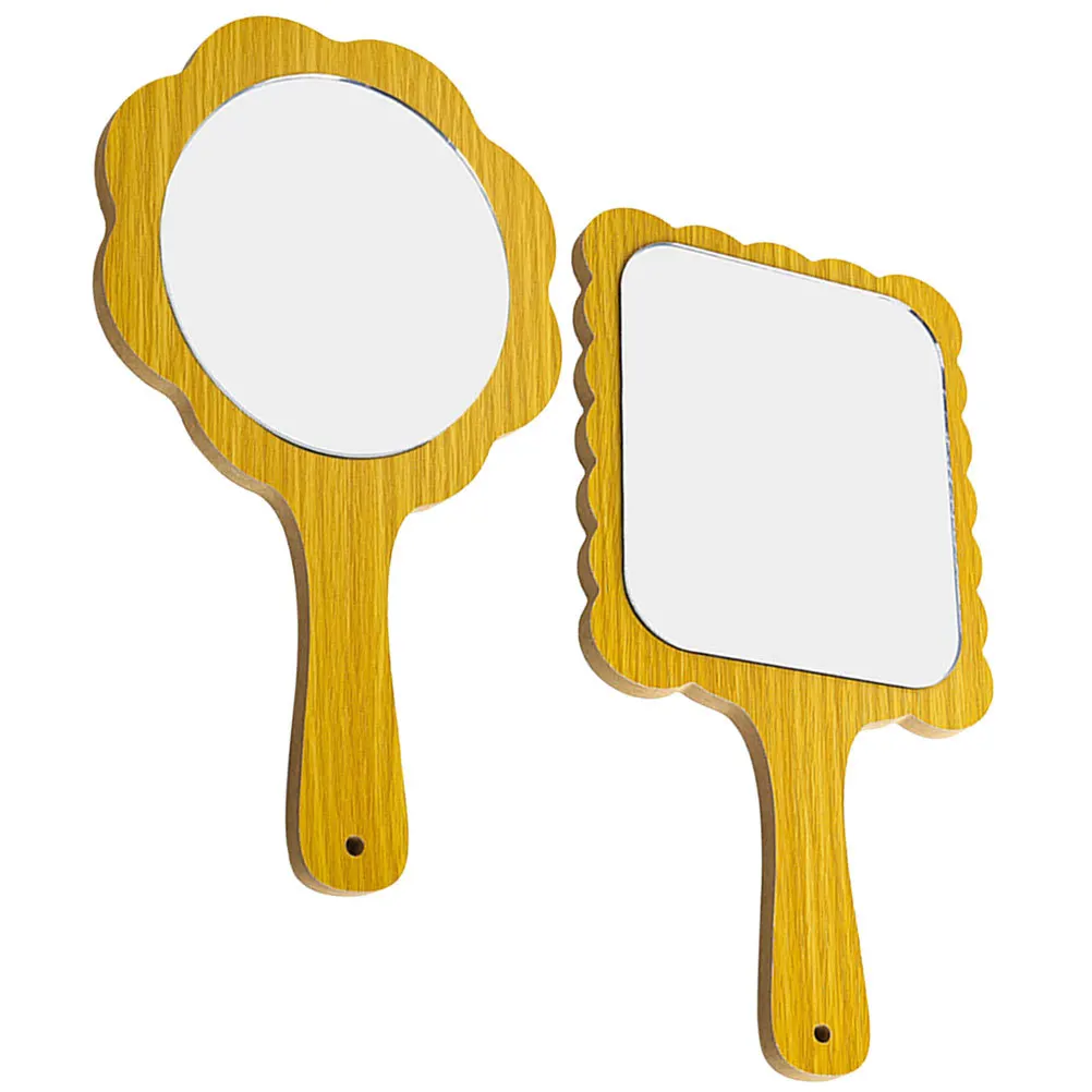 قطعتان من المرايا الخشبية المحمولة باليد، مرآة سفر صغيرة خفيفة الوزن للمكياج، محمولة للاستخدام المنزلي والصالون #3