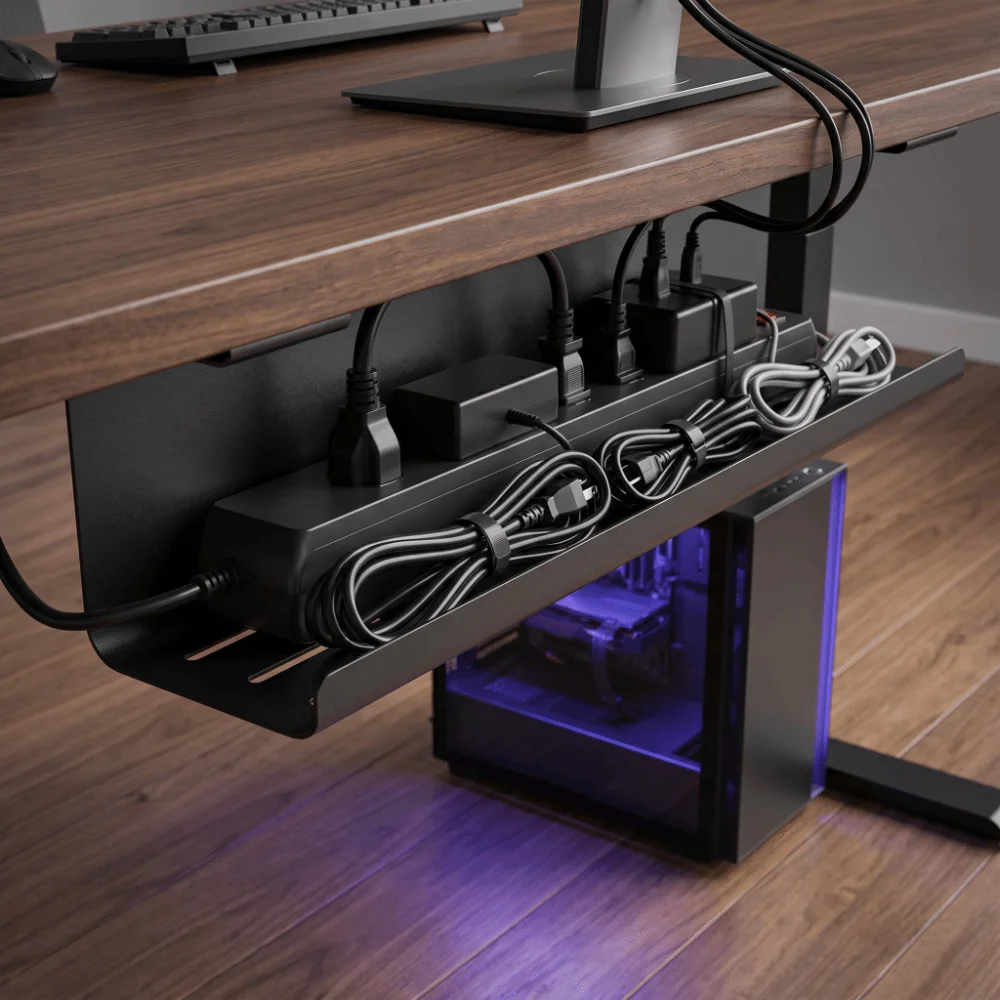 PVC Under Desk Cable Management Tray Large Capacity Adhesive Mount Wire Organizer Box Easy Installation Minimalist Design