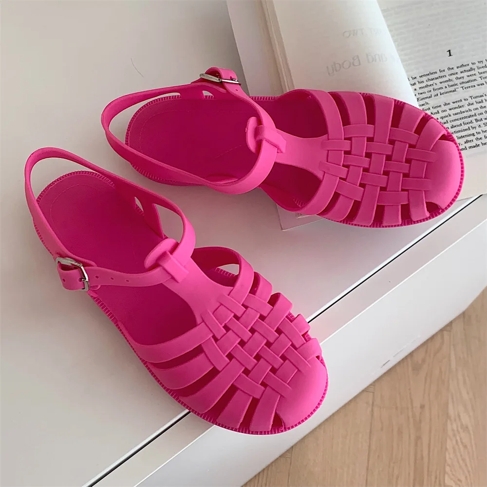 Women Rome Sandals Cut-out Gladiator Style Summer Shoes Soft PVC Peep Toe Girls Student Street Outdoor Sandals