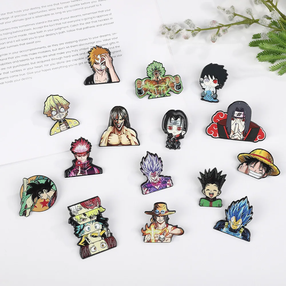 Japanese Anime Enamel Pin One Piece Naruto Dragon Ball Cartoon Figure Metal Brooch Backpack Pin for Man Jewelry Accessory Gift