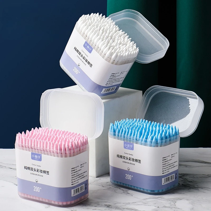 200 Pcs in A Box of Makeup Cotton Swabs Double-ended Ear Paper Shaft Cotton Swabs