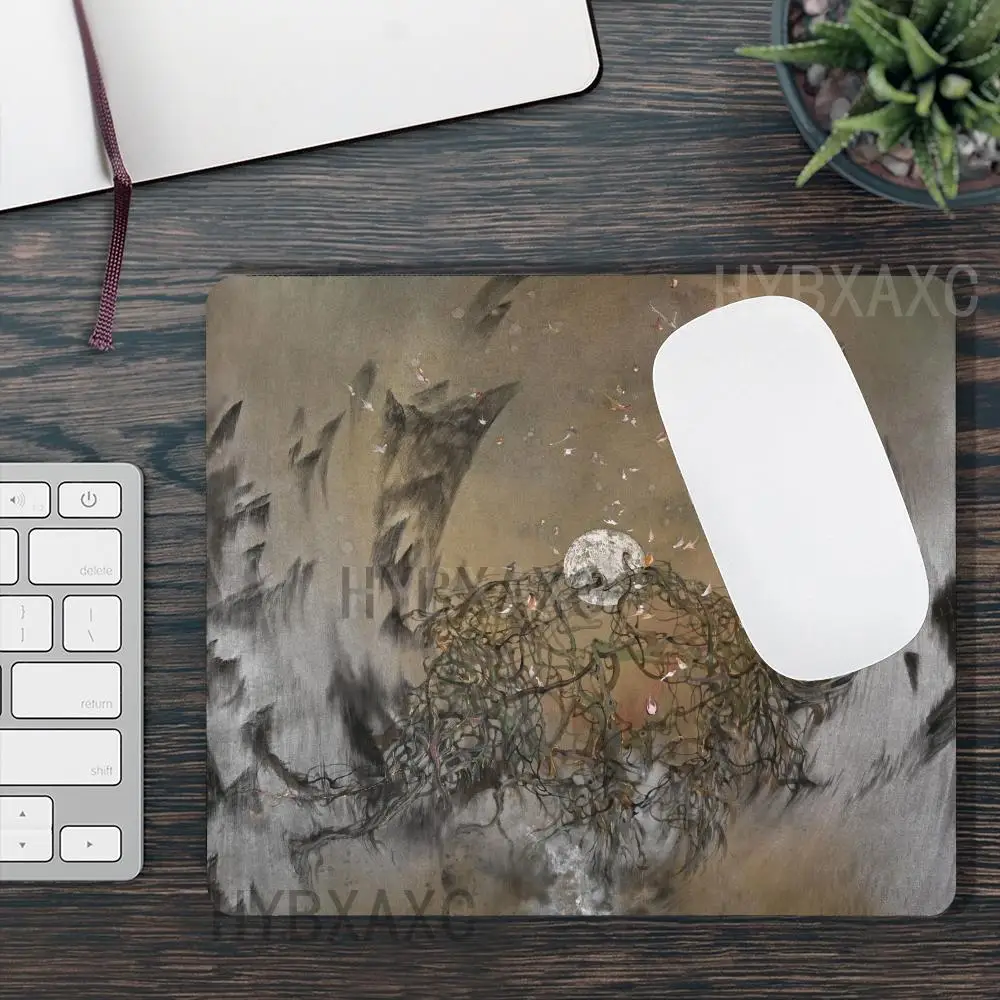 

HYBXAXC Desk Mat Non Slip Rubber Small Mouse Pad Chinese Ink Art Moon Vines Birds Design for Gaming Office Home Decor