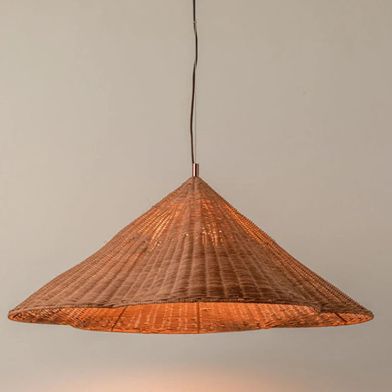 Rattan Pendant Light Hat Design LED Lamp Hanging Chandelier for Living Room Bedroom Decoration Dining