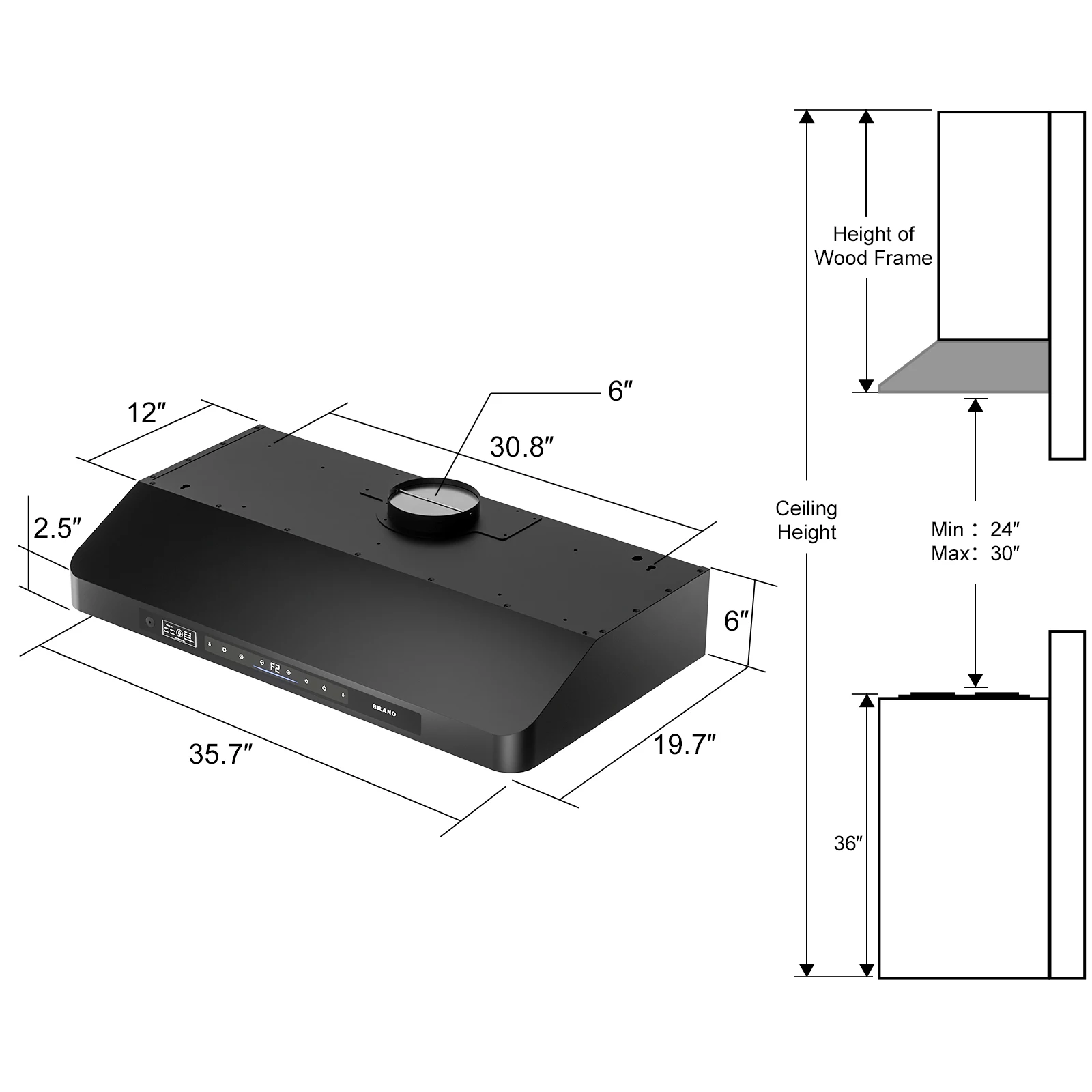 شفاط المطبخ 30/36 بوصة تحت الخزانة مع التحكم الصوتي/الضيا/اللمس، غطاء فتحة تهوية المطبخ 900 CFM مع مروحة عادم 4 سرعات