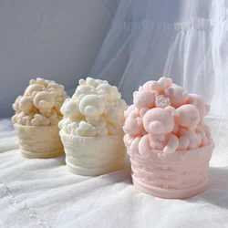 Cute Basket Bear Candle Mold Valentine's Day Gift idea Flower Bear Silicone Mold Home Decor Wedding Gift
