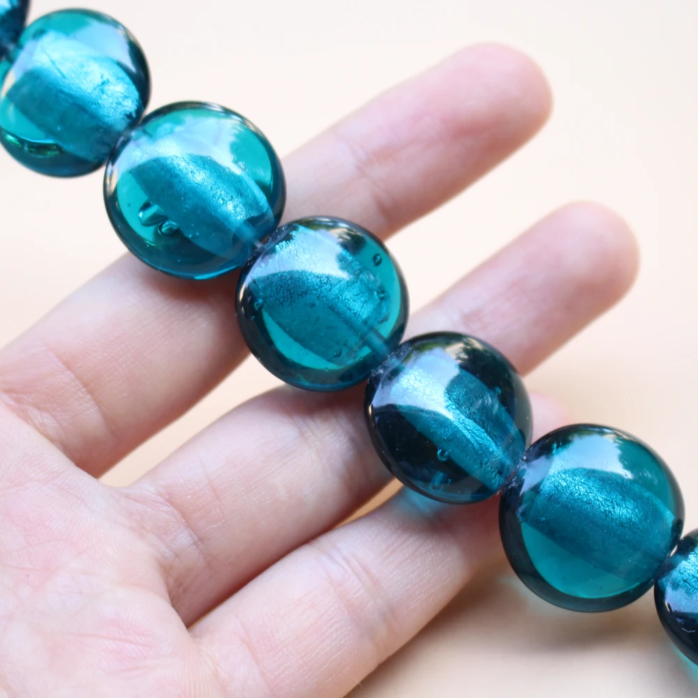 20mm Oblate Beads Teal Blue Jewellery Making Accessories Glass Handmade Jewelry Bracelets Supplies Lampwork Diy Perles Bijoux