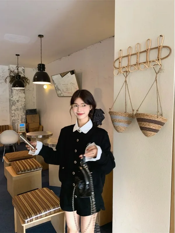 

Sweet Casual Women's Spring 2026 New Splice Open Cardigan Jacket High Waist Straight Leg Shorts Two-Piece Set Fashionable