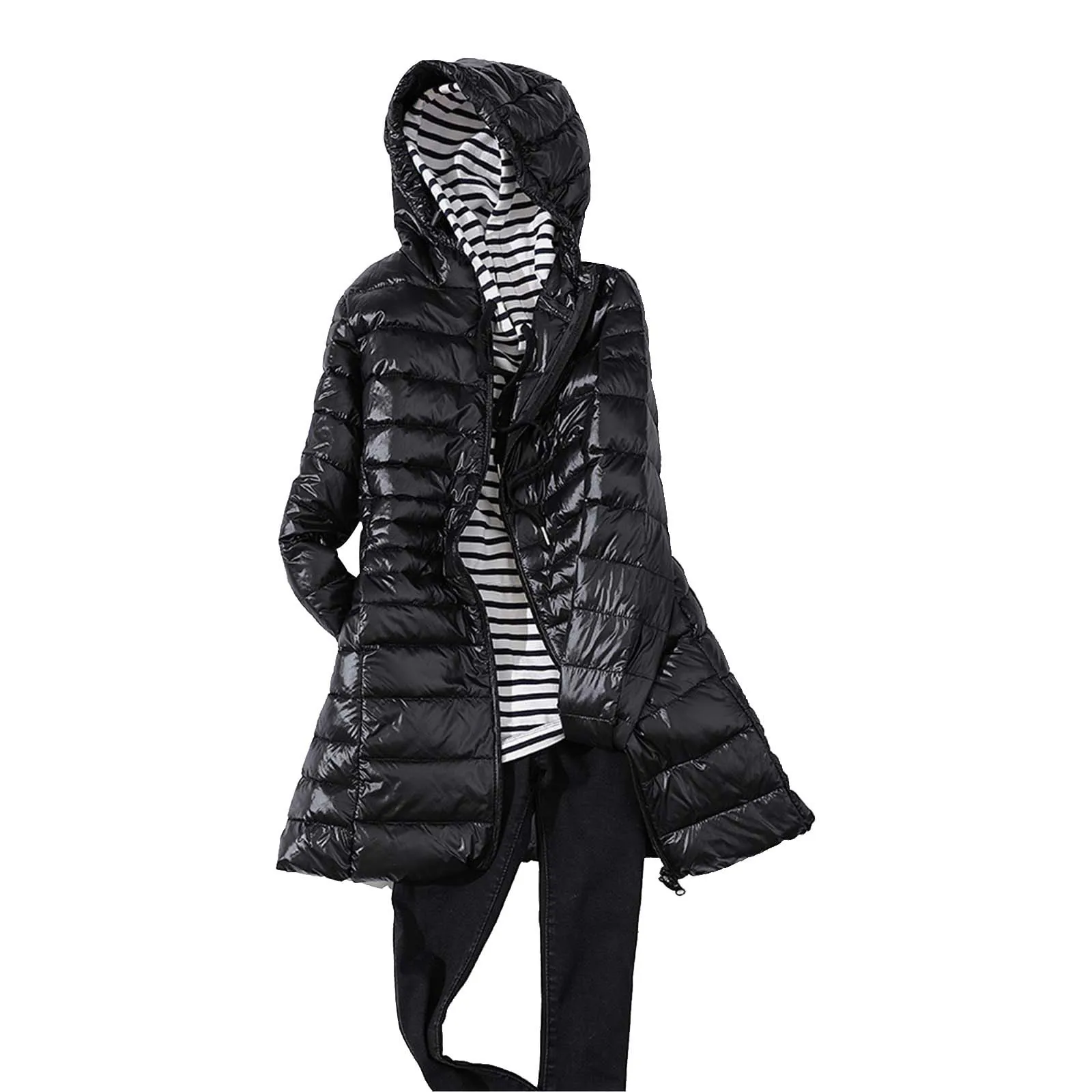 Ultra Light Fall Winter Woman White Duck Down Hooded Long Jacket Female Overcoat Slim Solid Jackets Coat Portable Parkas