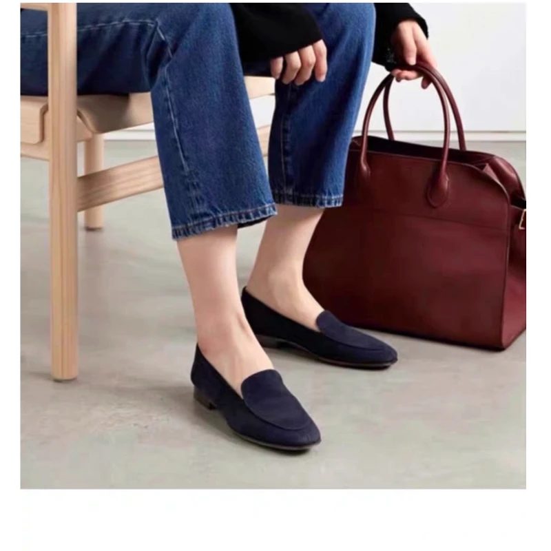 25 year new European and American minimalist genuine leather women's casual flat bottomed loafers