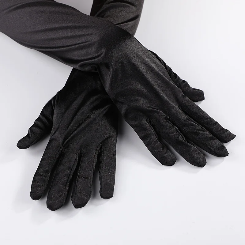 Gants de protection des coudes en satin pour femmes, mitaines à doigts longs, accessoires de robe de mariée, fête de soirée, Halloween, document solide, 52cm