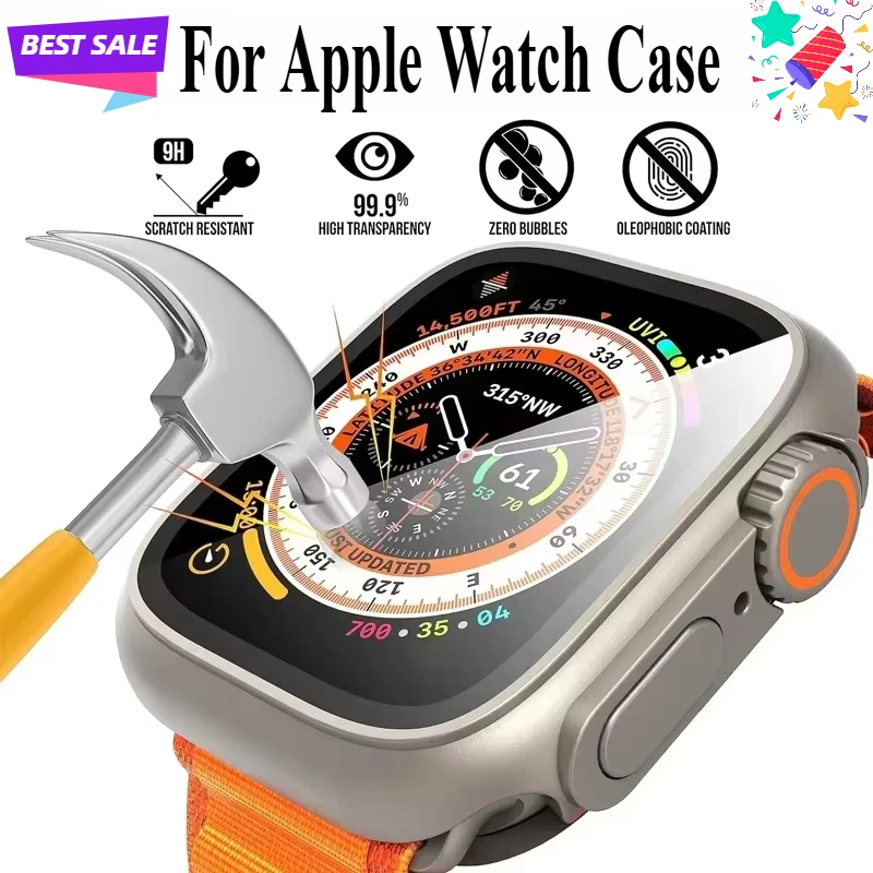 Стекло + чехол для Apple Watch Ultra SE 10 9 8 7 6 5 4, защитная пленка для экрана, защита от падения и пыли, iWatch 44 мм, 46 мм, 49 мм, 42 мм, 45/41/40 мм