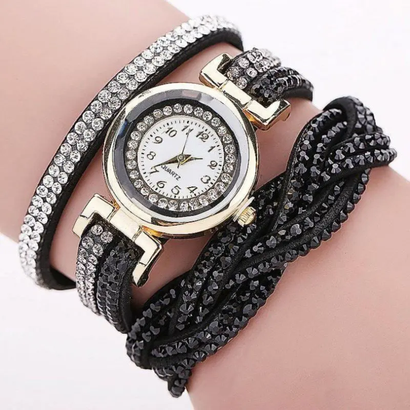 Long Strap Leather Watch Women Casual Rhinestone Dress Watch Ladies Bracelet Wristwatch Clock Gift Relogio Feminino