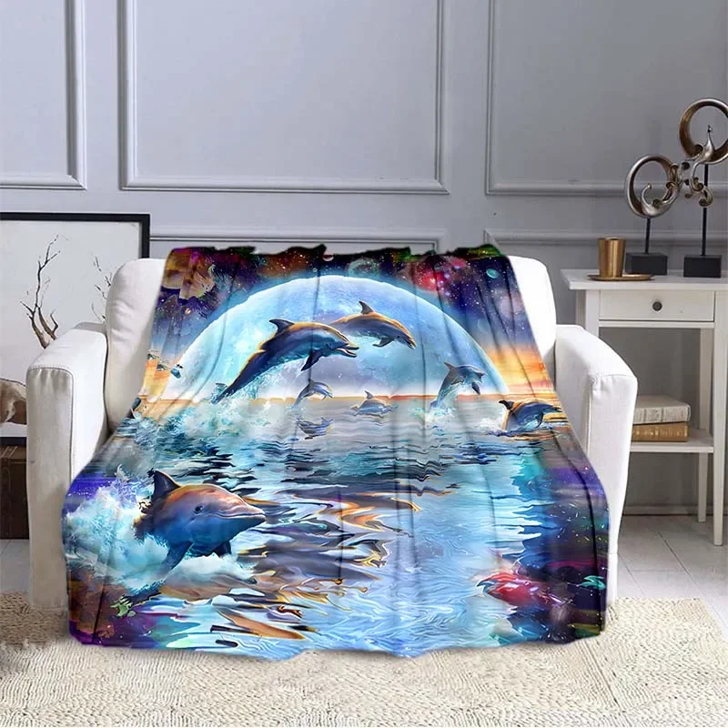 

Фланелевое одеяло Kawaii Dolphin Blue Sea Animals King Queen, полный двойной размер для детей, мальчиков и девочек, супер мягкое, теплое, легкое