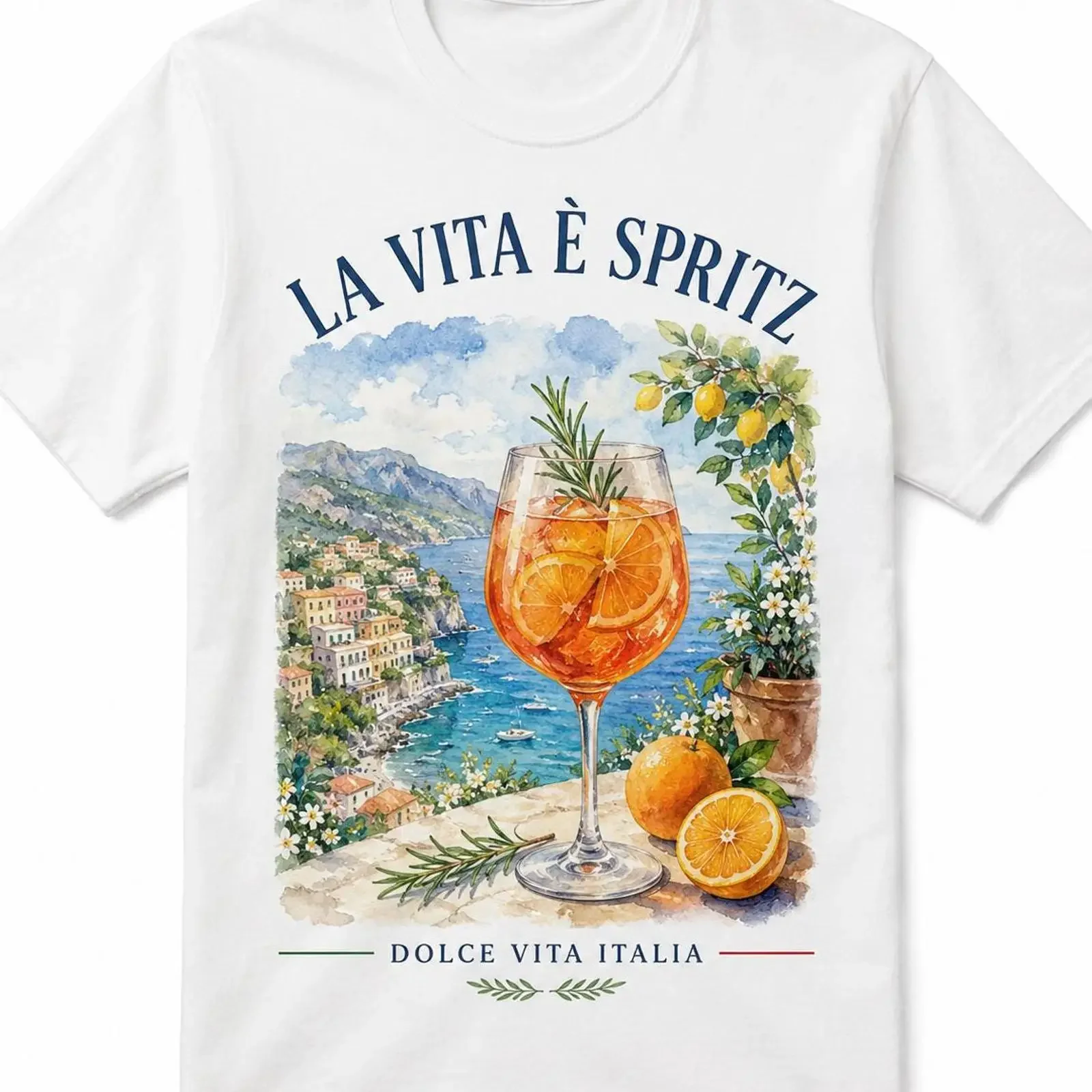 La Vita È Spritz T Shirt Dolce Italia Amalfi Coast Watercolor Italian Summer Aperitif Lover Vacation Top vintage Washed Unisex