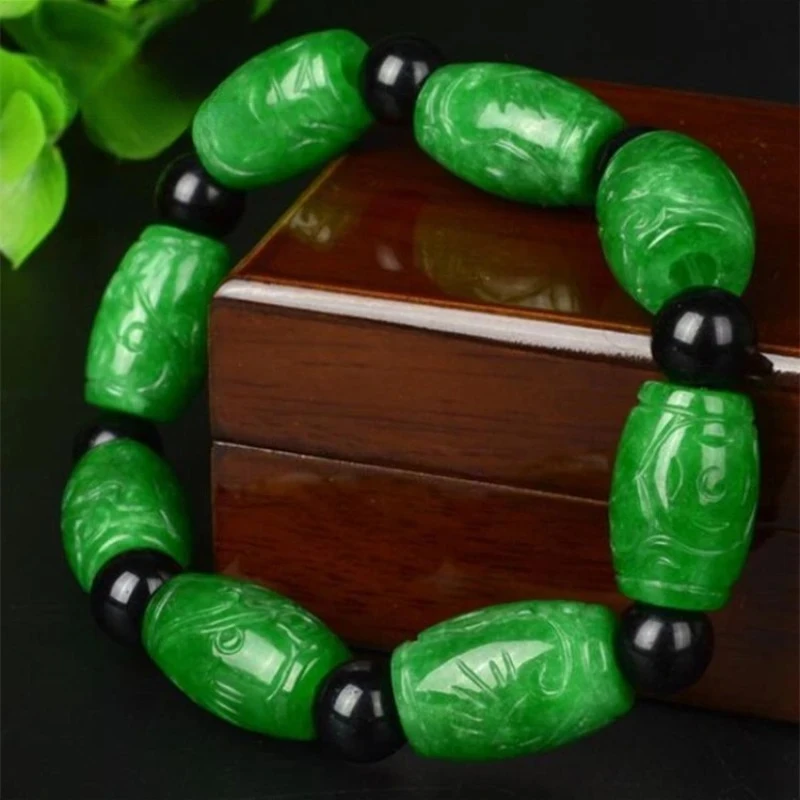 Natural Jadeite String Hand-carved Exquisite Fashion Lutong Jade Fashion Accessories Bracelet Men and Women Holiday Gift view 4