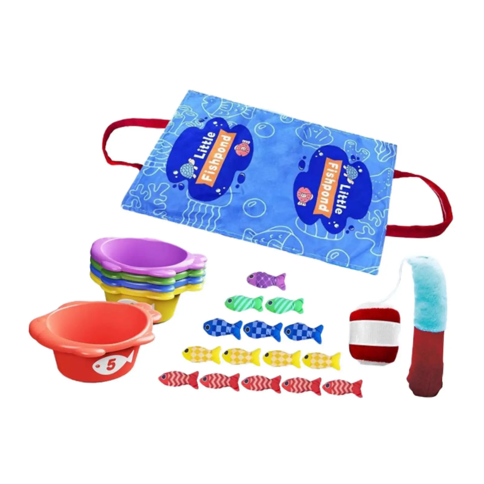 Juego de pesca de tela, educativo, creativo, portátil, divertido, juguete de pesca para bebés, aprendizaje en forma para niños, niños, niñas, bebés