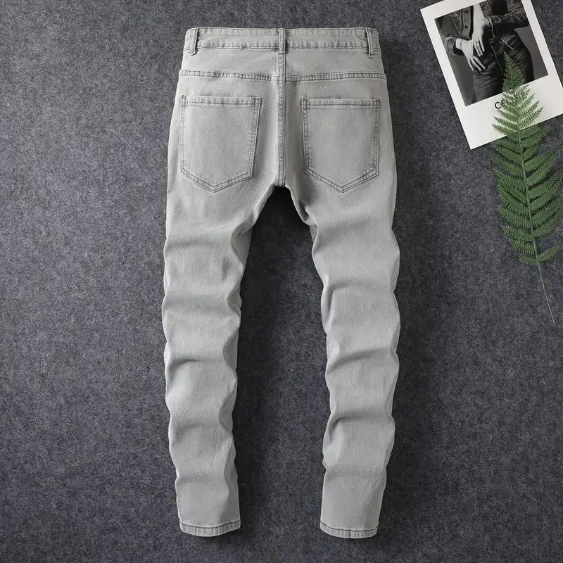 Jeans Hole Ruined Denim High Street Design Cross-border Manufacturer Direct Sales Spot American Gray Fashion Hip Hip Trousers