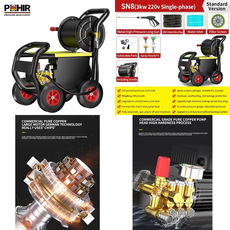 

2026 3KW 220v Electric Washing Machine High Pressure Cleaner Bike Car Wheel Truck Bus Surface Water Jet Cleaning Car Wash