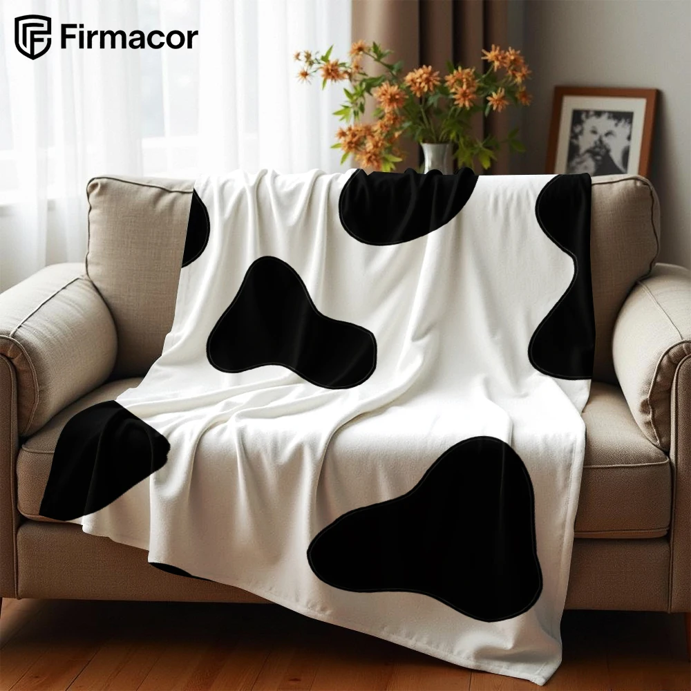 Thin Outline Cow Spot Anime Cartoon Flannel Blanket Soft Warm Throw for Bedroom Sofa Car Kids Holiday Gift