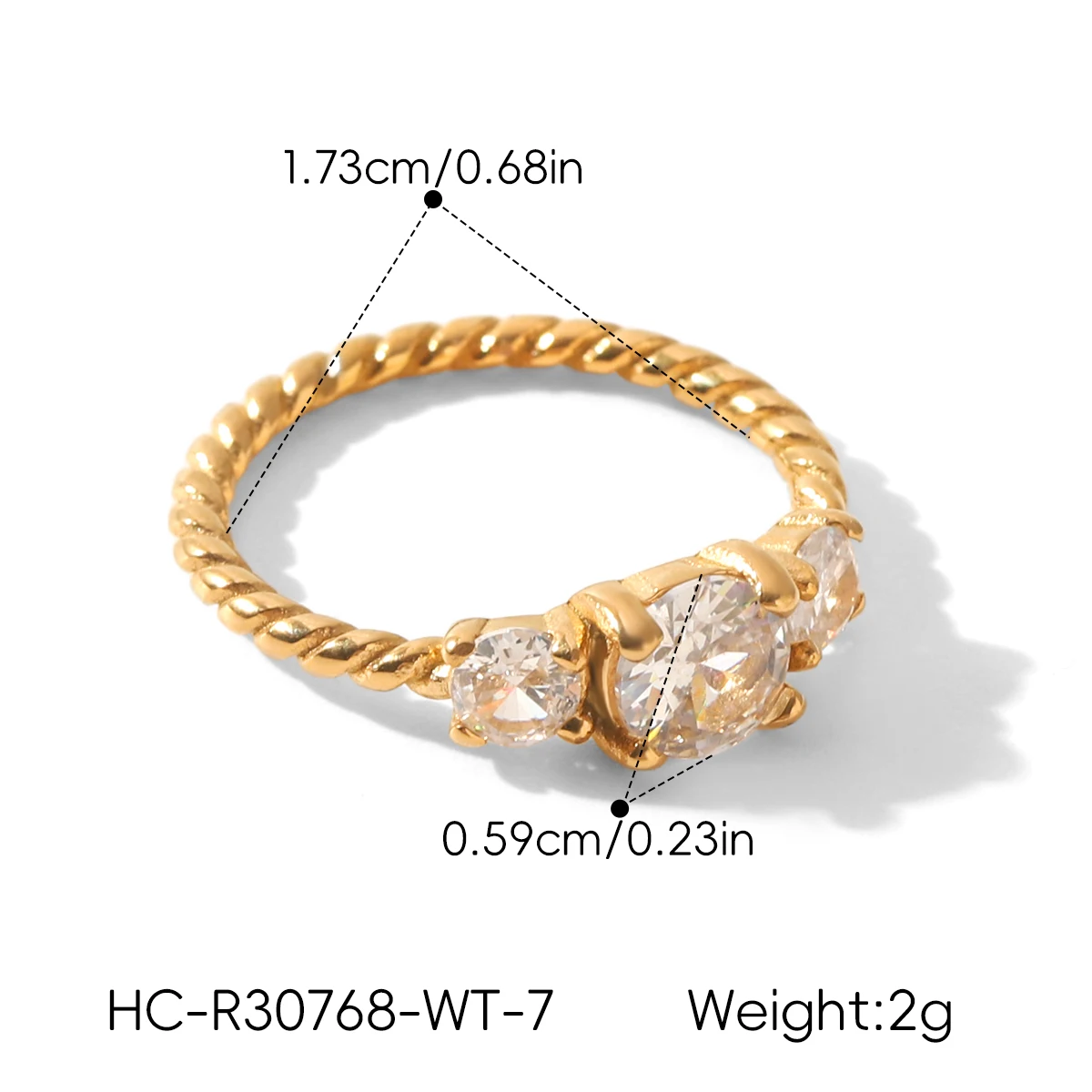 Kubischer Zirkonia Gedrehter Ring 18K Vergoldeter Edelstahl Damen Zierlicher Kristall Minimalistischer Wasserfester Anlauffreier Hochzeitsgeschenk – Detail 5