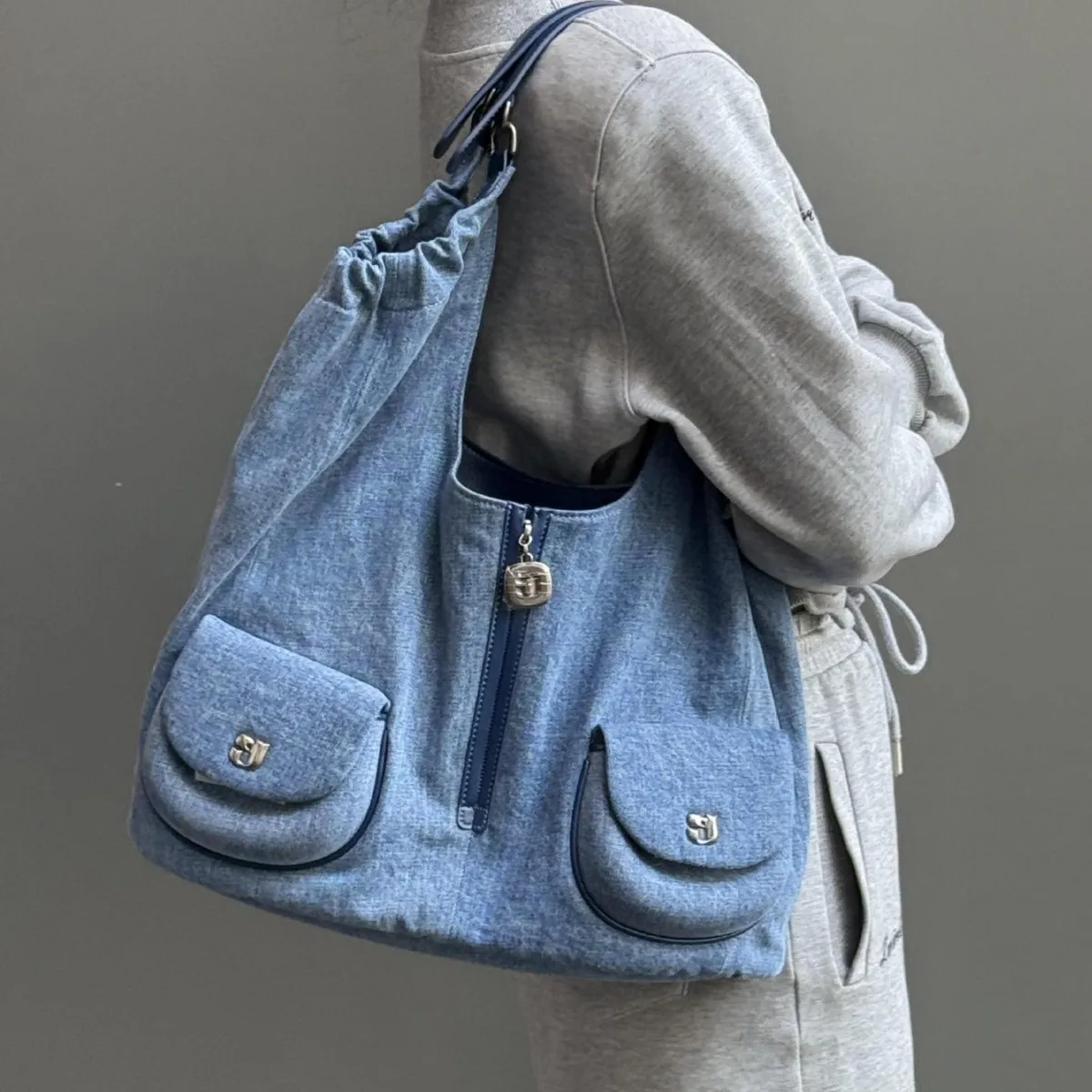 

KUNOGIGI Piggy Tote Bag Medium Denim Bag Women's 2025 New Casual Shoulder Bag