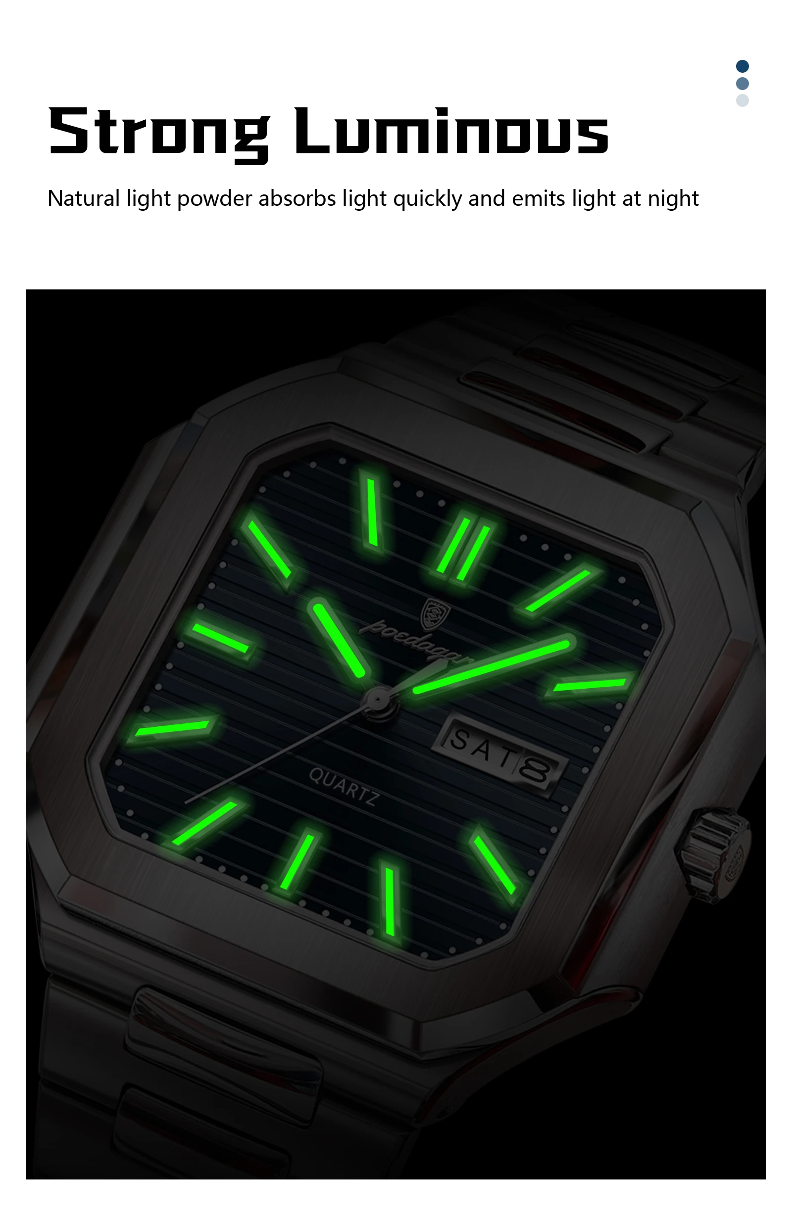 POEDAGAR Platz Mode Mann Armbanduhr Wasserdicht Leucht Datum Woche Quarz herren Uhren Edelstahl Luxus Männer Uhr Reloj – Detail 11