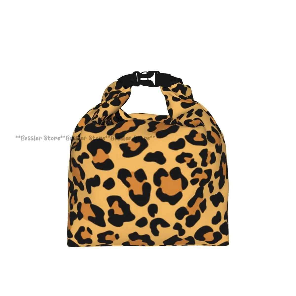 Portable Roll-top Insulated Cooler Lunch Bag Cheetah Pattern Thermal Food Bag for Travel Outdoor Camping