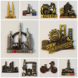 Metal Fridge Stickers Dubai Shanghai Maylaysia Hongkong Macau Souvenirs Poland Krakow Luxembourg Fridge Magnets Gifts