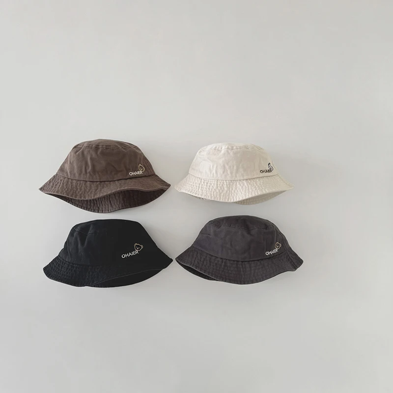 

Cute Bear Baby Bucket Hat Spring Summer Cotton Toddler Fisherman Cap Solid Color Wide-brim Kids Boy Girl Sun Protection Hats
