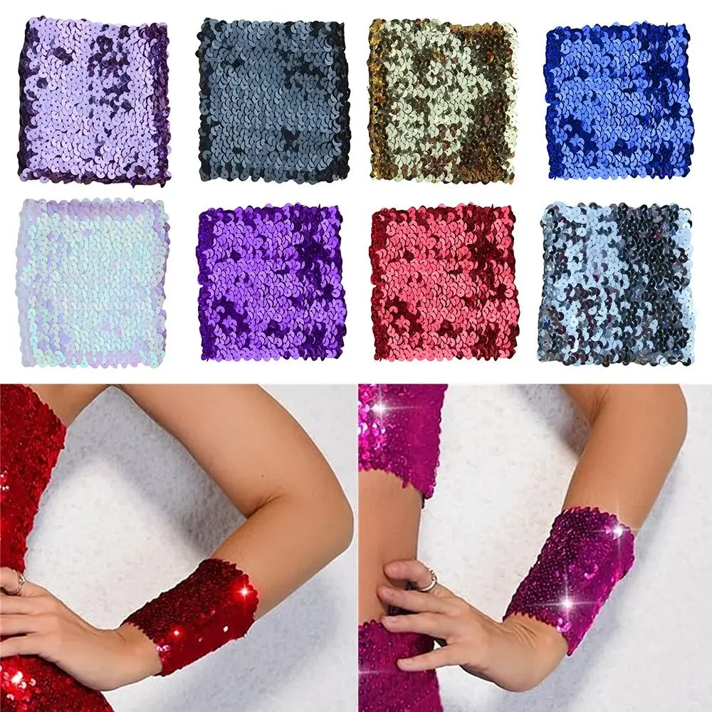 Fashion Polyester Fiber Wrist Bands Sequin Stretchy Wrist Cuffs Corsage Dancing Hand Flower Woman