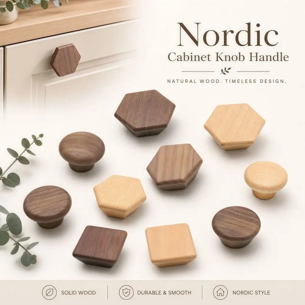 Nordic Style Cabinet Knob Handle Solid Wood Round Wardrobe Drawer Handles Square Wooden Lockers Knob Handle Cabinet Doors