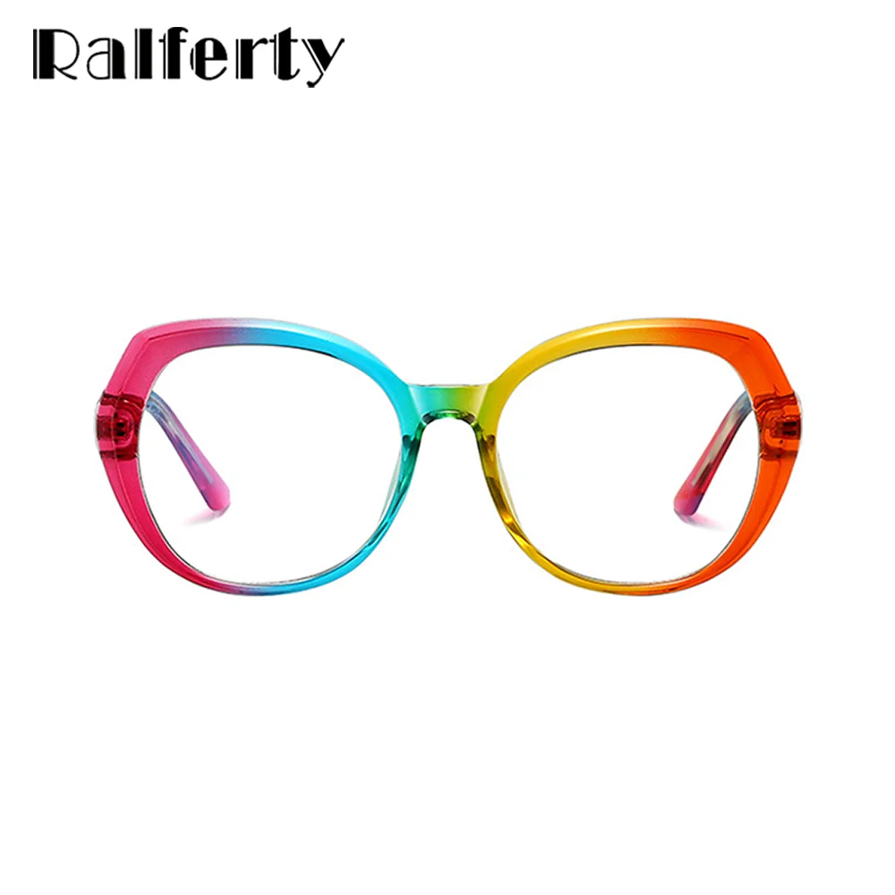 Ralferty Trendy TR90 Eyeglass Frames Women's Glasses Frames Colored Round Ladies Anti Blue Light Glasses No Medical 0 Diopter