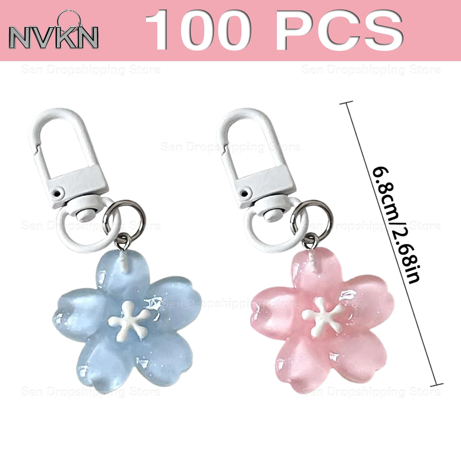 

100Pcs Simulated Sakura Key Chain Resin Flower Jelly Sakura Pendant Keyring Keyring Cherry Blossom Translucent Flower Pendant