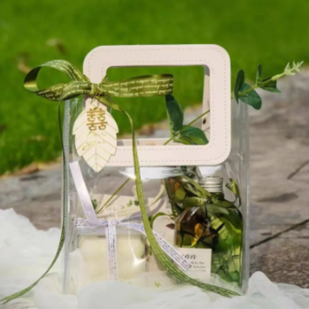 Brand New PVC Clear Tote Bag Square Shape Handle Transparent Transparent Shopping Bags Round Shape Handle Waterproof Storage Bag