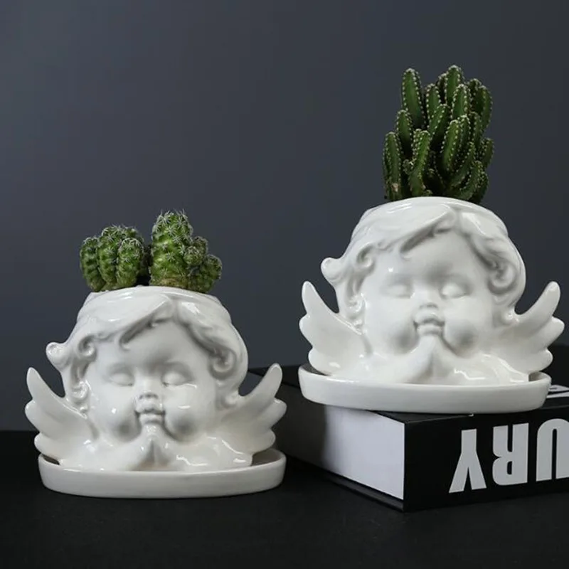 Creative Porcelain Character Angel Succulent Plant Pot Green Plant Pot Flowerpot Garden Art Office Desktop Decorated Ornaments